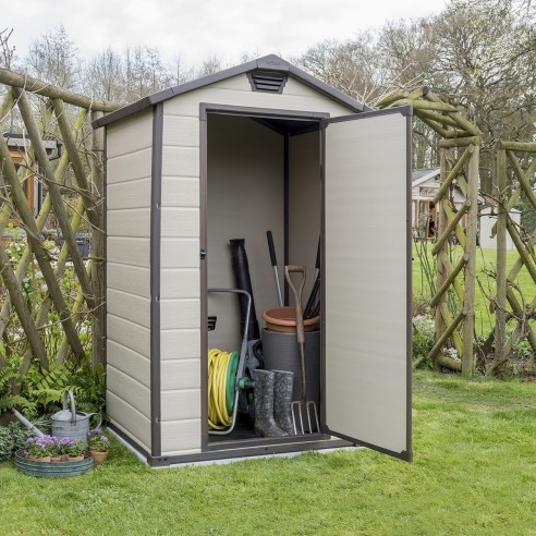 Keter casetta da giardino Manor 4x3 beige  ambientata