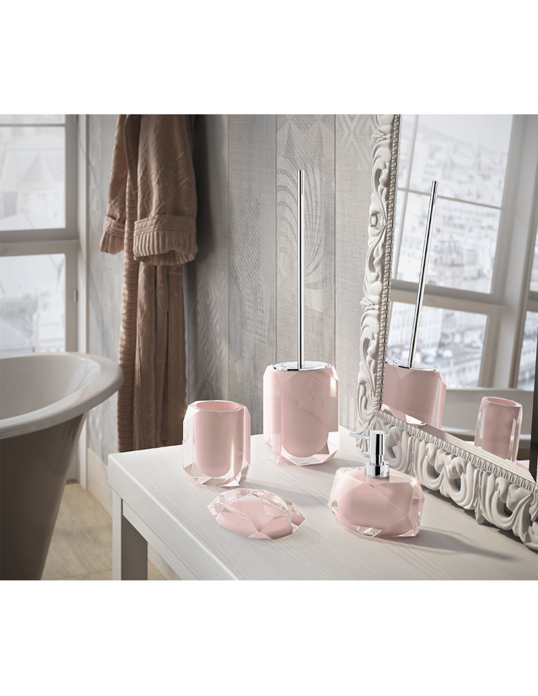 Set accessori bagno Gedy Chanelle rosa trasparente