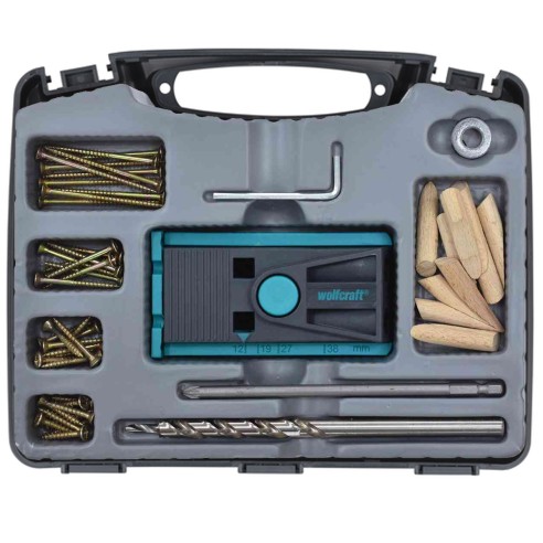 Set per giunzioni nascoste con dima e valigetta accessori 4642000 Wolfcraft viti spine legno dima