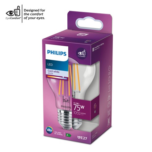 Lampadina LED a goccia E27 con filamento A60 75 W Philips 4000 K luce naturale