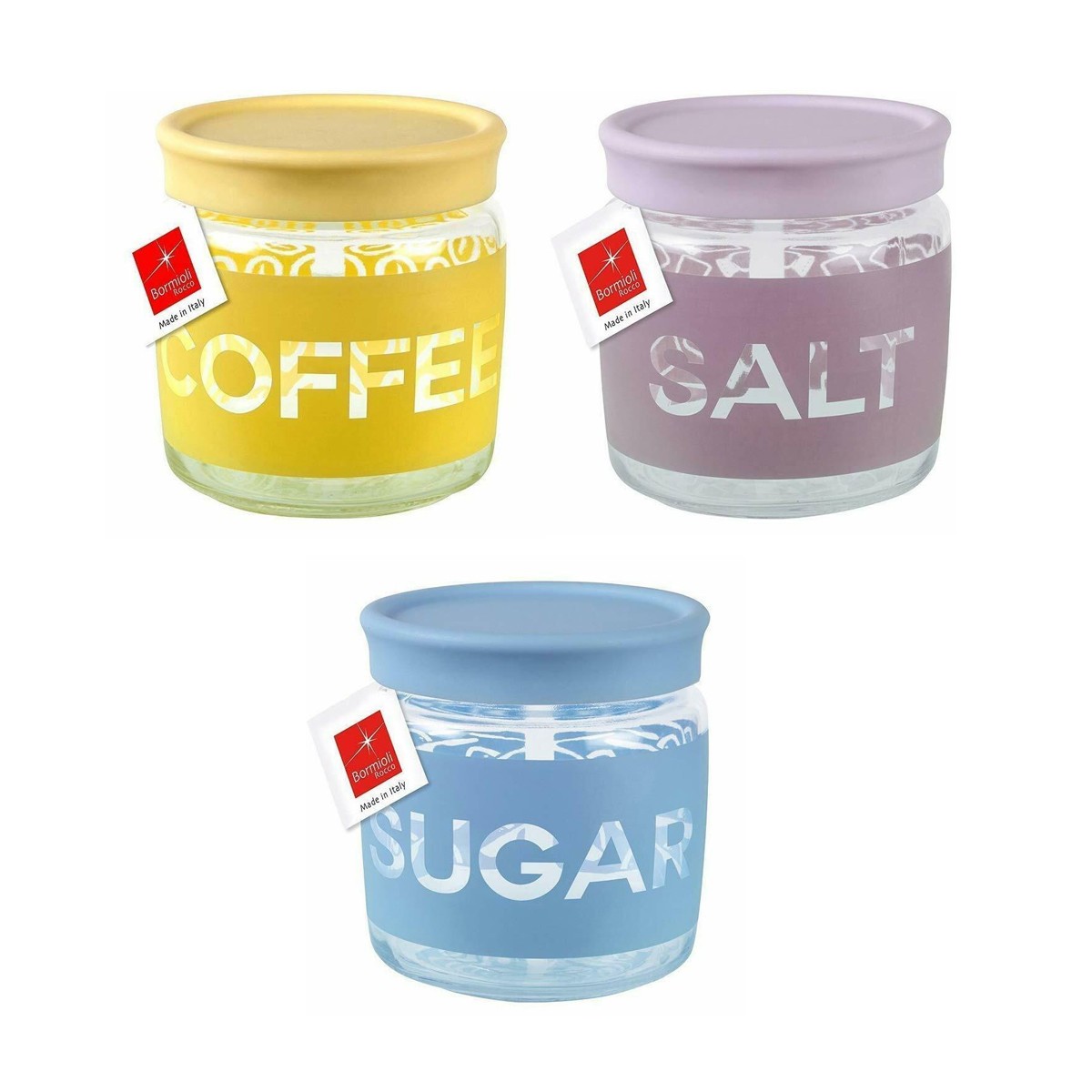 EDITACASA Tris Barattoli In Ceramica Per Cucina, Set Da 3 Pezzi Da 12x17 Cm, Per Zucchero, Caffè E Sale, Design Moderno Neutro