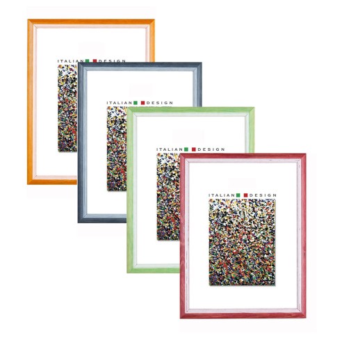 3 Cornici Portafoto In Legno Massello Di Pino 35,6x35,6 Cm - Con Passepartout 25x25 Cm E Plexiglass, Colore Nero