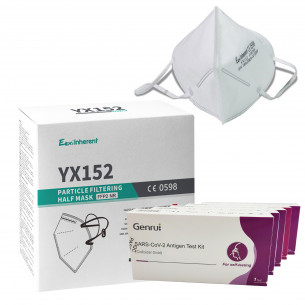 Kit Covid mascherina FFP2 NR bianca 40pz + tampone rapido antigenico 5pz
