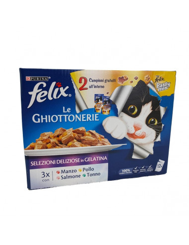 Alimento umido in gelatina per gatti adulti Felix Party Mix Le Ghiottonerie 12x 100g