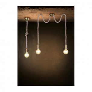 Rope lampada sospensione doppia corda annodata 2x E27 ottone invecchiato