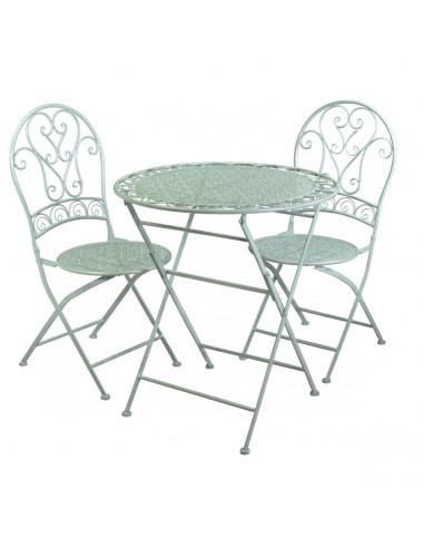 Tavolo metallo Ragusa verde tondo con 2 sedie pieghevoli Vacchetti