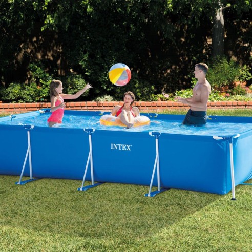Piscina Intex Frame Rettangolare 450x220x84 Cm + Copertura Protettiva - Set Con Pompa, Capacità 2006 L, Per Giardino