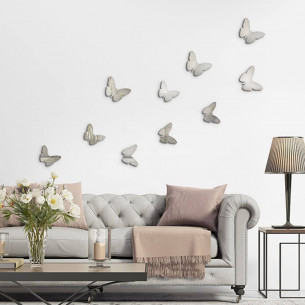 Crearreda Spring Decor decorazione adesiva per pareti 3D Farfalla argento 10pz ambientata