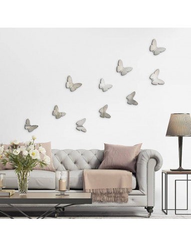 Crearreda Spring Decor decorazione adesiva per pareti 3D Farfalla argento 10pz ambientata