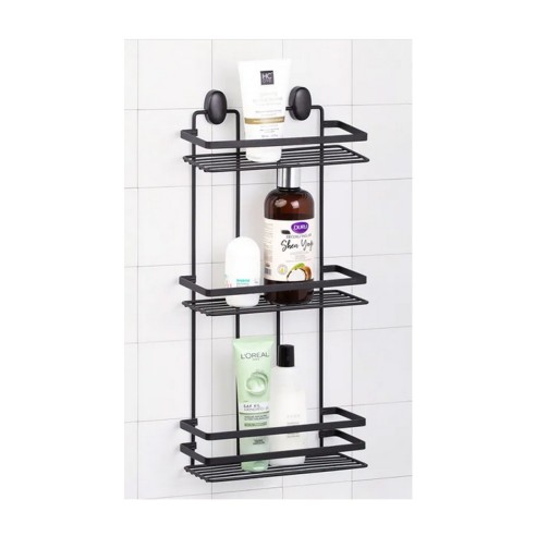 Portasapone doccia rettangolare 3 ripiani acciaio nero Cover Black ambientata
