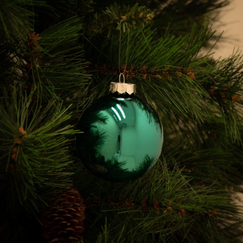Palline di Natale in vetro verde petrolio luc Ø 8 cm