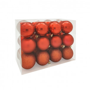 Palline di Natale in plastica rosso Ø 6 cm confezione da 24 pezzi