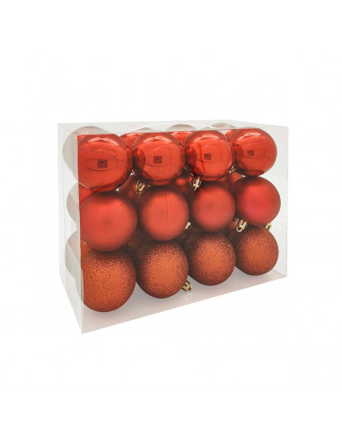 Palline di Natale in plastica rosso Ø 6 cm confezione da 24 pezzi