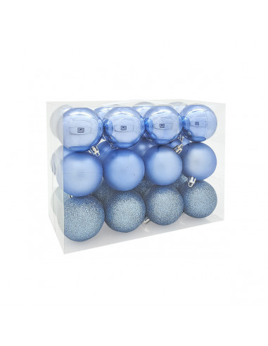 Palline di Natale in plastica blu Ø 6 cm confezione da 24 pezzi