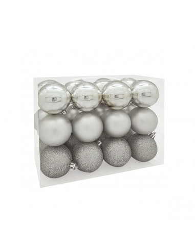 Palline di Natale in plastica argento Ø 6 cm confezione da 24 pezzi