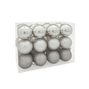 Palline di Natale in plastica argento Ø 6 cm confezione da 24 pezzi