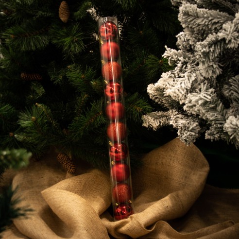Palline di Natale in plastica rosso Ø 6 cm tubo da 10 pz