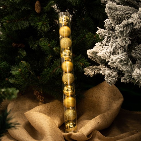 Palline di Natale in plastica oro Ø 6 cm tubo da 10 pezzi