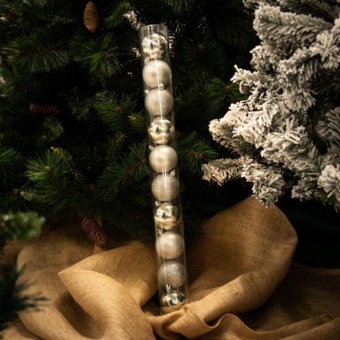 Palline di Natale in plastica argento Ø 6 cm tubo da 10 pezzi
