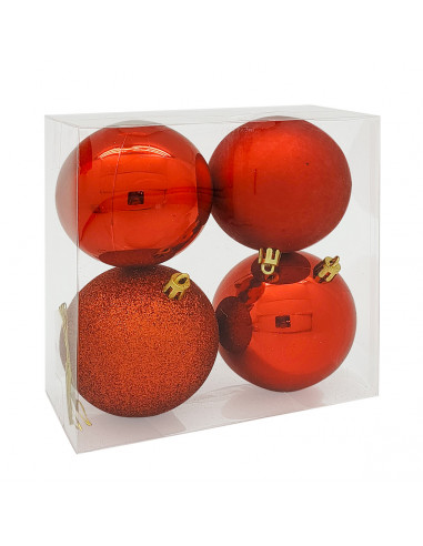 Palline di Natale in plastica rosso Ø 8 cm confezione da 4 pezzi