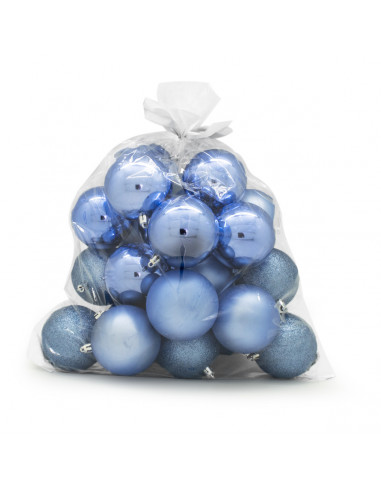 Palline di Natale in plastica blu Ø 8 cm confezione da 24 pezzi