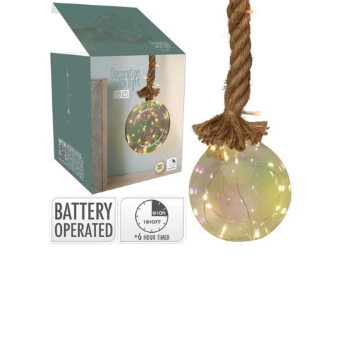 Gartenpirat Palla Di Natale Trasparente Con Luci LED - Diametro 20 Cm, Corda Di Canapa 1,5 M, 60 LED Bianco Caldo, Timer E Batterie AA, Decorazione Natalizia Per Interni/Esterni - 5