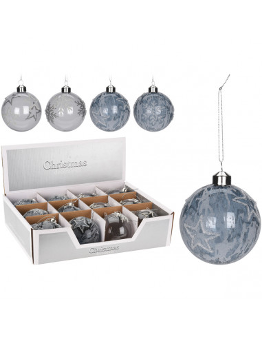 Pallina di Natale sfera in vetro con stelle e fiocchi Ø 8 cm assortito H&S Collection