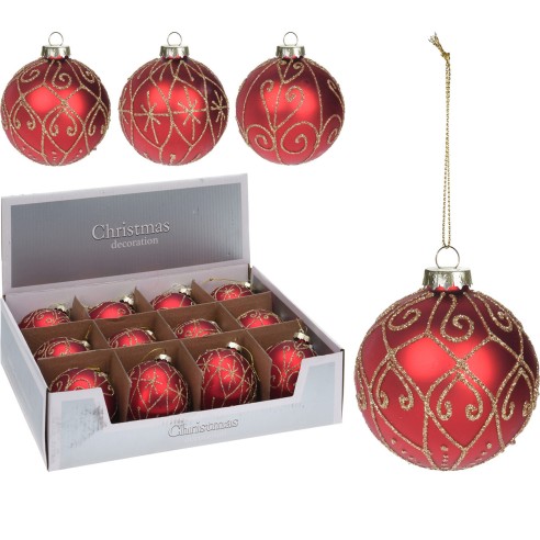 Pallina di Natale sfera in vetro rosso Ø 8 cm assortito H&S Collection