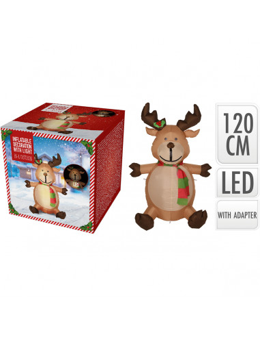 Renna natalizia gonfiabile in tessuto impermeabile con luci LED H120 cm H&S