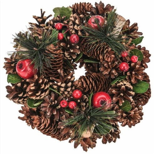 Corona di Natale con pigne e bacche Ø 33 assortito H&S Collection