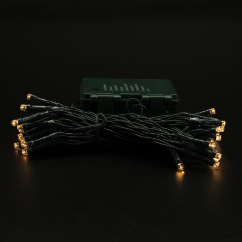 Luci di Natale a batteria con timer cavo verde 40 LED bianco caldo 8 funzioni 4 m Domus Light
