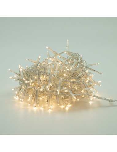 Luci di Natale grappolo cavo trasparente 560 LED bianco caldo 8 funzioni 14 m Domus Light
