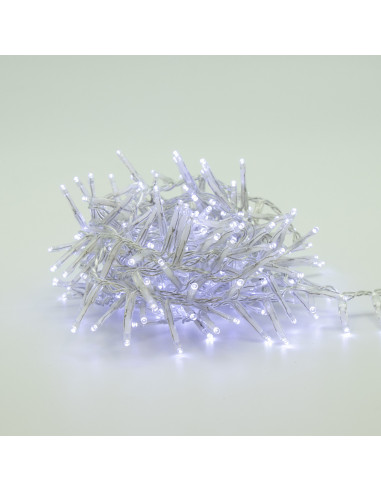 Luci di Natale grappolo cavo trasparente 560 LED bianco freddo 8 funzioni 14 m Domus Light