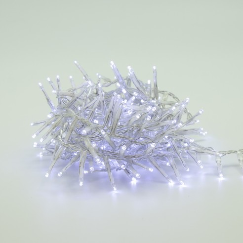 Luci di Natale grappolo cavo trasparente 560 LED bianco freddo 8 funzioni 11 m Domus Light