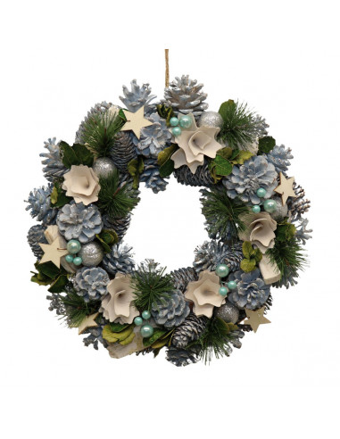 Corona di Natale con pigne e bacche blu Ø 34 cm Domus