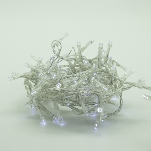 Luci di Natale a batteria con timer cavo trasparente 180 LED bianco ghiaccio 8 funzioni 9 m Domus Light
