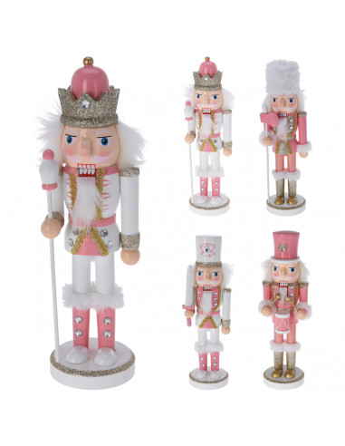 Schiaccianoci in legno soldato Natalizio bianco e rosa H 25cm assortito H&S Collection