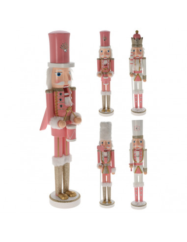 Schiaccianoci in legno soldato Natalizio bianco rosa H55 cm assortito H&S Collection