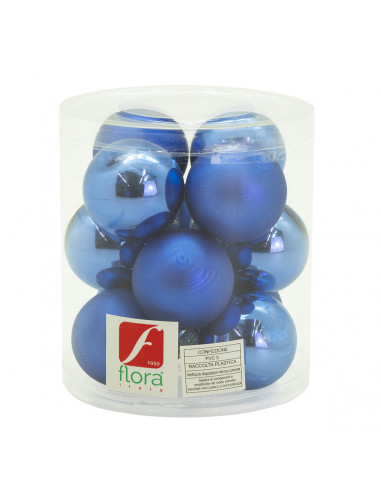 Palline di Natale in vetro blu Ø 4 cm confezione da 12 pezzi Flora
