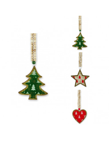 Pendente natalizio in legno albero stella cuore H9 cm assortito H&S Collection