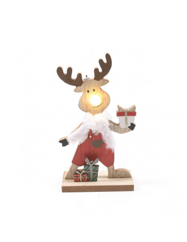 Renna natalizia in legno con luce LED H19 cm assortito