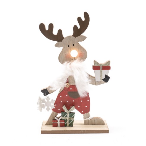 Renna natalizia in legno con luce LED H30 cm assortito