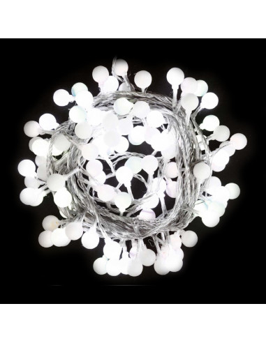 Luci di Natale cavo trasparente 100 sfere opache bianco giaccio con giochi di luce Prequ
