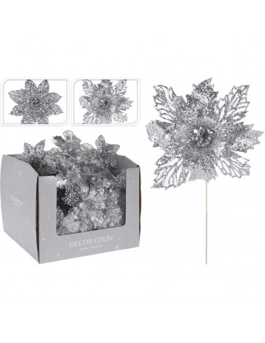 Decorazione per albero di Natale pick fiore argento H21cm assortito H&S Collection