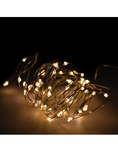Luci di Natale a batteria cavo metallico 30 nano LED bianco caldo luce fissa 3 m Prequ