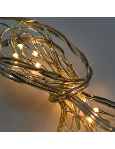 Luci di Natale a batteria cavo metallico 20 nano LED bianco caldo luce fissa 2 m Prequ