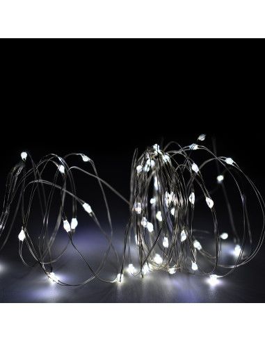 Luci di Natale a batteria cavo metallico 30 nano LED bianco ghiaccio luce fissa 3 m Prequ