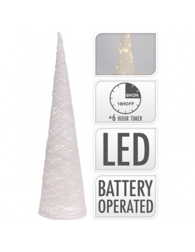 Albero di Natale cono in rafia con luce LED H40 cm glitter bianco H&S Collection