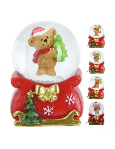 Palla di vetro con neve e orsetto natalizio H6 cm assortito
