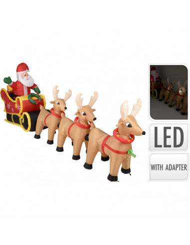 Babbo Natale con renne gonfiabile e luci led 340 cm